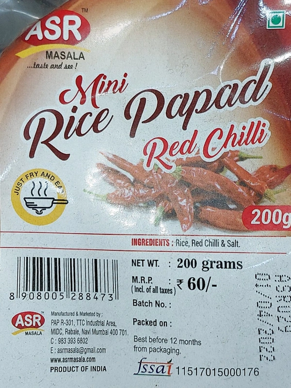 ASR RICE PAPAD RED CHILLI 200G