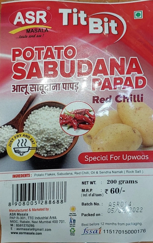 ASR POTATO SABUDANA PAPAD RED CHILLI 200G