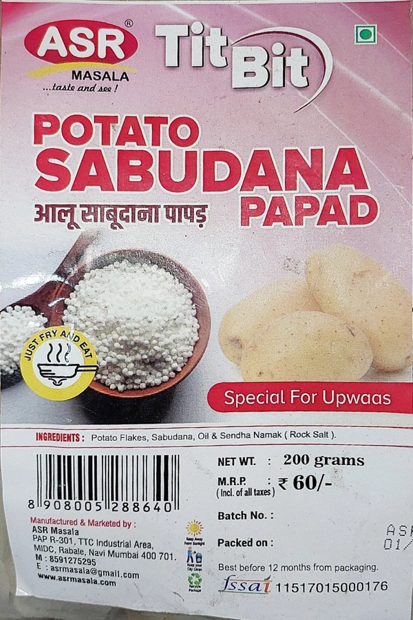 ASR TIT BIT POTATO SABUDANA PAPAD 200G
