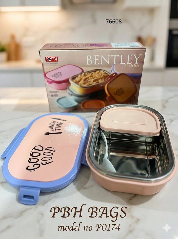 PBH BAGS Premium Lunch Box (Model P0174) – Jony Bentley Series | Leak-Proof Stainless Steel Tiffin with Dip Container & Spork - Lola