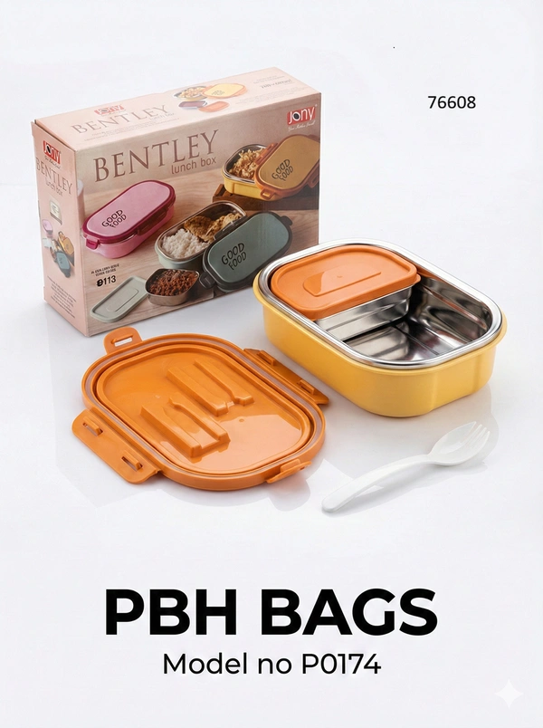 PBH BAGS Premium Lunch Box (Model P0174) – Jony Bentley Series | Leak-Proof Stainless Steel Tiffin with Dip Container & Spork - Sundance
