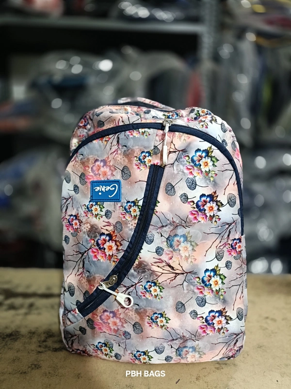 PBH P012 Genie Stylish Floral Print Backpack - 4 Compartment School/College Bag Padded Back - Barley Corn, 16*14*6