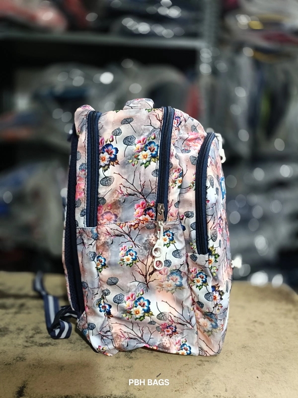 PBH P012 Genie Stylish Floral Print Backpack - 4 Compartment School/College Bag Padded Back - Barley Corn, 16*14*6