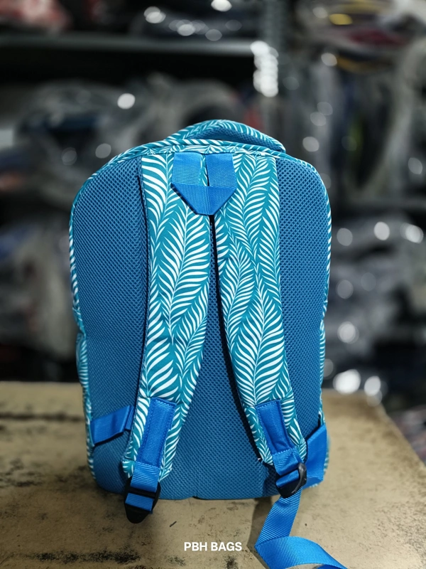 PBH P012 Genie Stylish Floral Print Backpack - 4 Compartment School/College Bag Padded Back - Curious Blue, 16*14*6