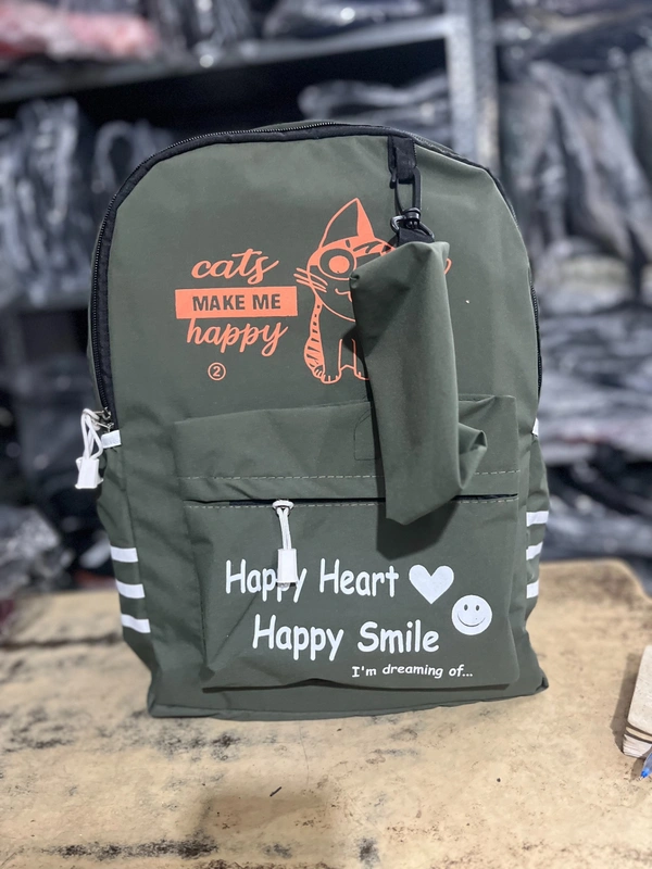 PBH P106 18*14*5 Fun & Functional Black Backpack with "Smile" Design Ladies Backpack - Green House, 18*14*5