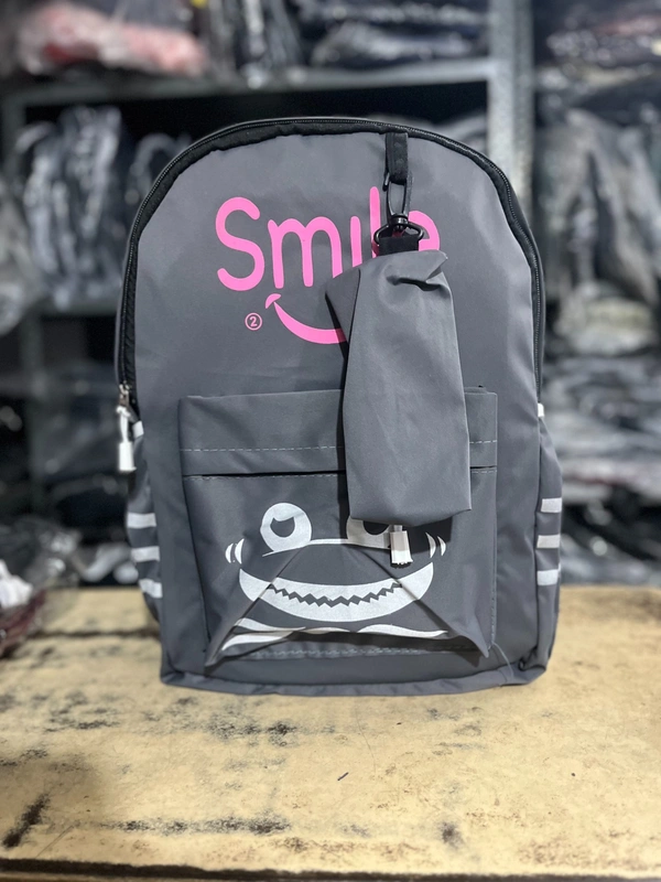 PBH P106 18*14*5 Fun & Functional Black Backpack with "Smile" Design Ladies Backpack - Dove Gray, 18*14*5