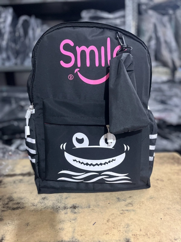 PBH P106 18*14*5 Fun & Functional Black Backpack with "Smile" Design Ladies Backpack - Midnight Moss, 18*14*5