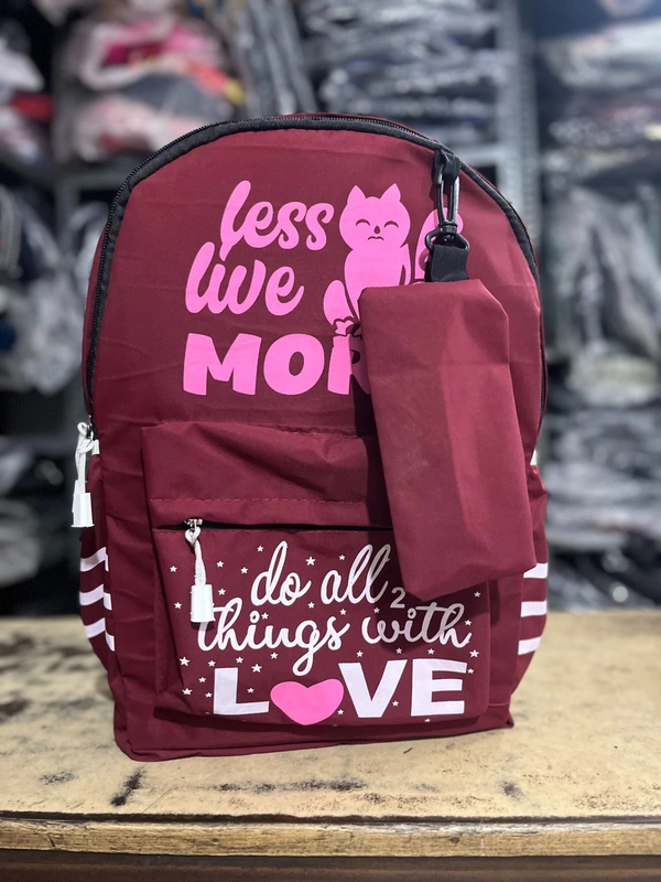 PBH P106 18*14*5 Fun & Functional Black Backpack with "Smile" Design Ladies Backpack - Burnt Maroon, 18*14*5