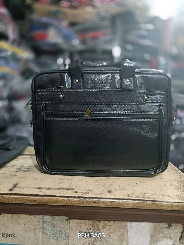 Pbh P0137 Leather 20-18-8 Fully Padded Interior Smart Pockets Laptop Bags - Black, 20-18-8 Inches