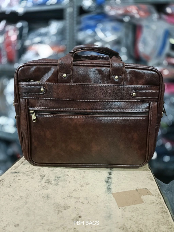 Pbh P0137 Leather 20-18-8 Fully Padded Interior Smart Pockets Laptop Bags - Brown, 20-18-8 Inches