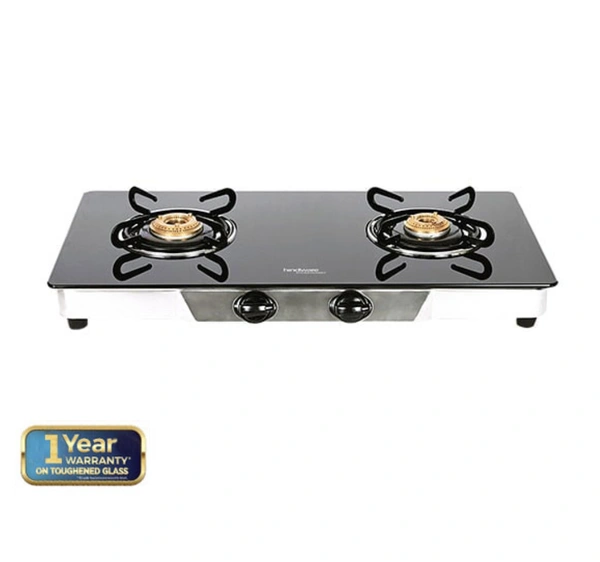 Hindware ARMO GL 2B GLASS COOKTOP - black & ss(white), Dimensions (LxwxD)700x360x130 mm