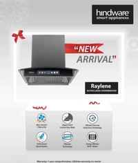 hindware Hindware RAYLENE 90 | Filterless Technology | MaxX Suction 1700 m³/hr* | BLDC Motor | Auto Clean Wall Mounted Chimney  (GREY 1700 CMH) - 90cm, Gray, Installation Call 03371646333