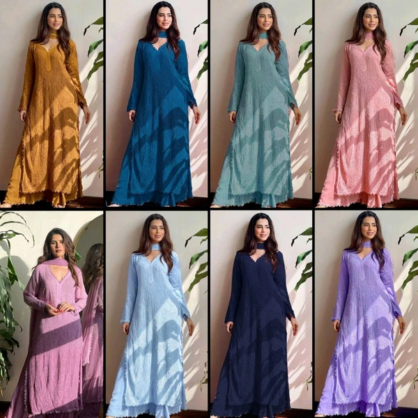 Faux Georgette Embroidery Kurta Set