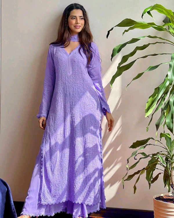 Faux Georgette Embroidery Kurta Set
