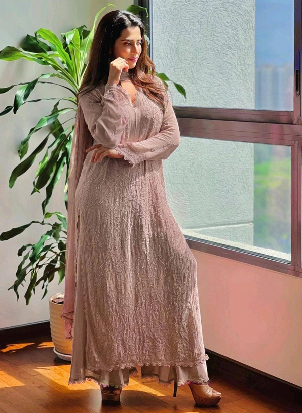 Faux Georgette Embroidery Kurta Set