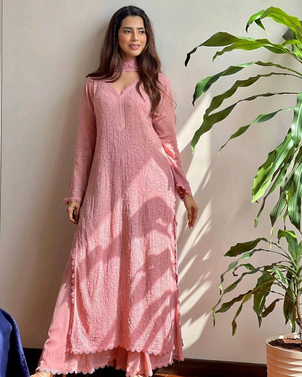 Faux Georgette Embroidery Kurta Set