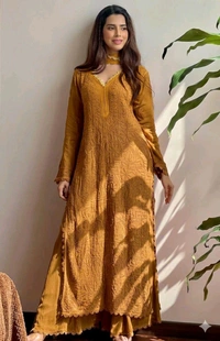 Faux Georgette Embroidery Kurta Set
