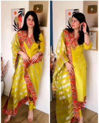 Pure Mul Chanderi Top , Palazzo and Dupatta Set