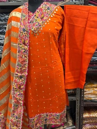 Pure Mul Chanderi Top , Palazzo and Dupatta Set