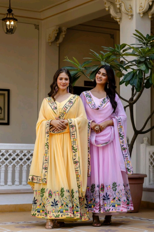 Faux Georgette Gown With Dupatta