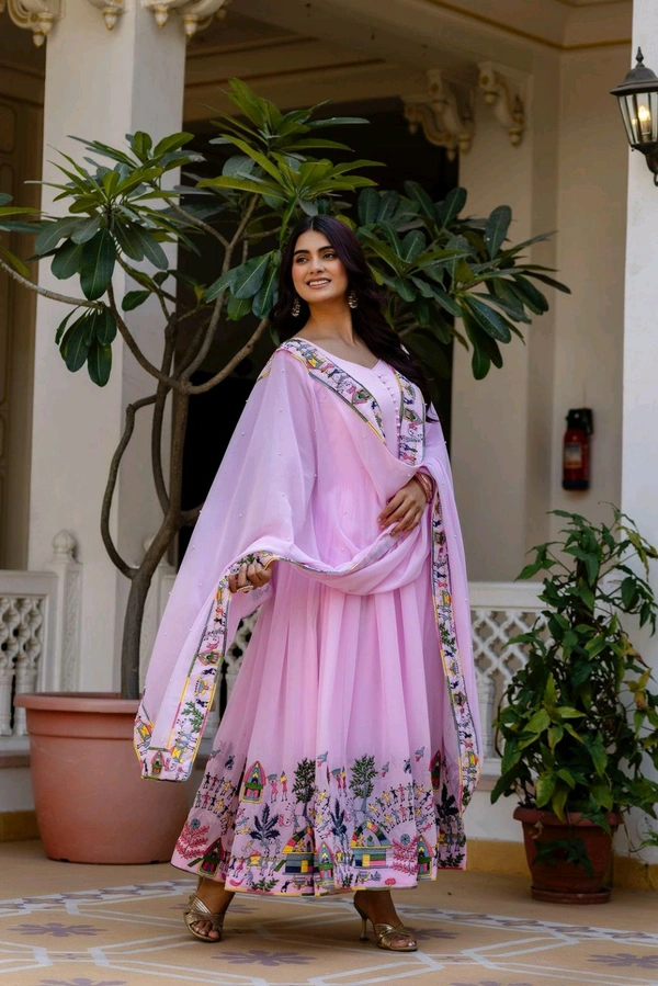 Faux Georgette Gown With Dupatta