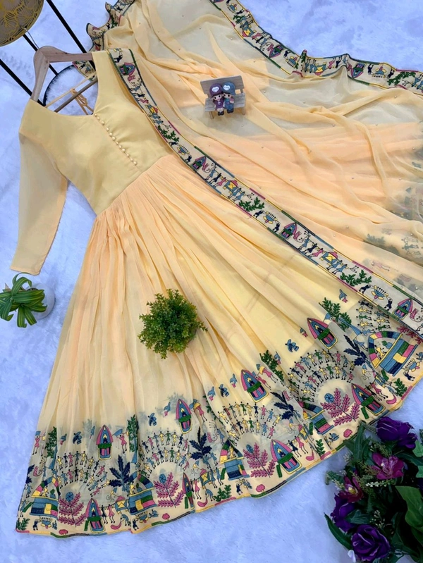 Faux Georgette Gown With Dupatta