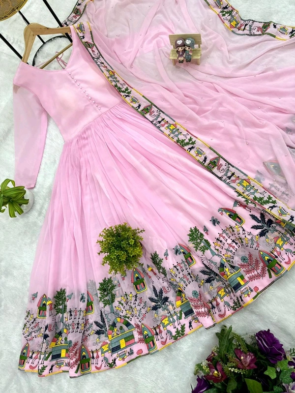 Faux Georgette Gown With Dupatta