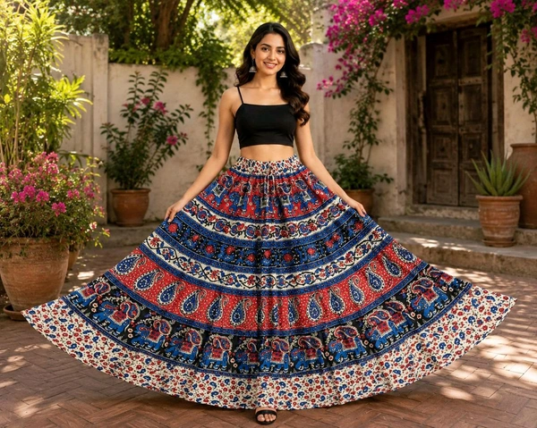 Printed High Flared Skirt