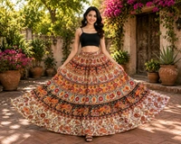 Printed High Flared Skirt