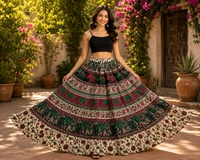Printed High Flared Skirt