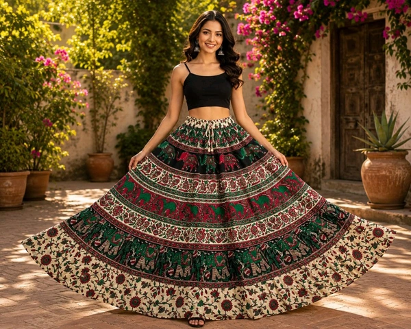 Printed High Flared Skirt