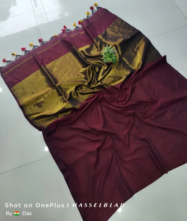 Khadi by cotton Golden Zori Pallu  saree 1 - 0