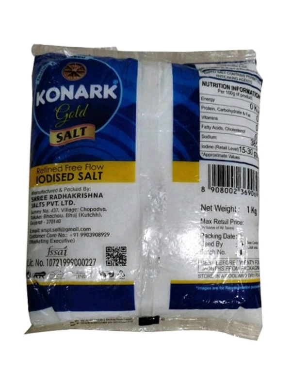 Konark Gold Refined Free Flow Lodised Salt 1kg