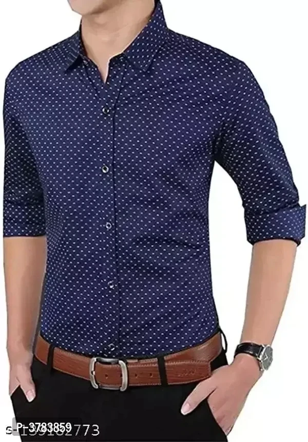 Men's Navy Blue Cotton Printed Regular Fit Casual Shirt - M