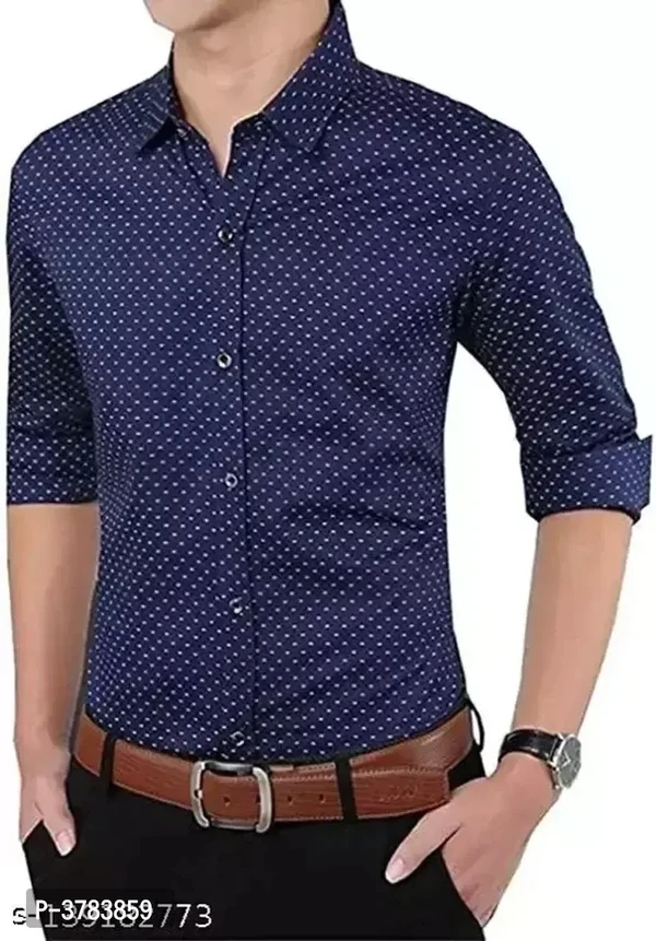 Men's Navy Blue Cotton Printed Regular Fit Casual Shirt - L