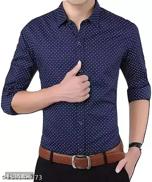 Men's Navy Blue Cotton Printed Regular Fit Casual Shirt - L