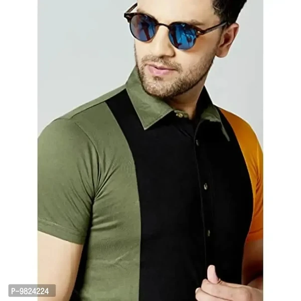 Gespo Mens Multicolour Spread Collar Half Sleeve Casual Shart - M