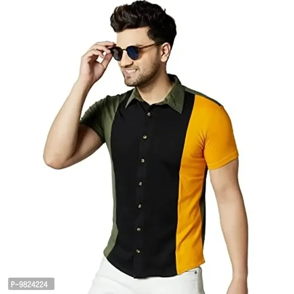 Gespo Mens Multicolour Spread Collar Half Sleeve Casual Shart - L