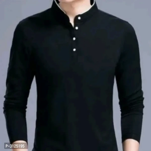 Mens Trendy Solid Cotton Mandarin Tees  - XL