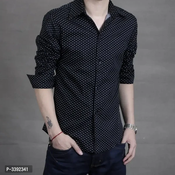 Black Printed Cotton Slim Fit Casual Shirt  - L