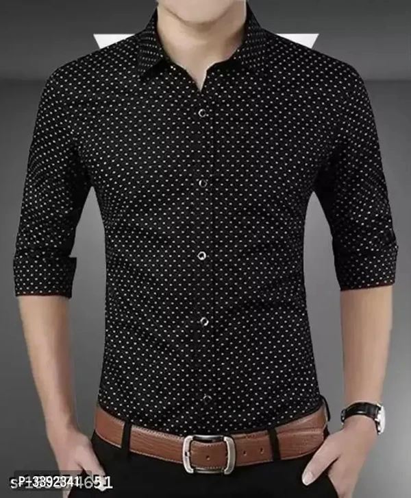 Black Printed Cotton Slim Fit Casual Shirt  - L