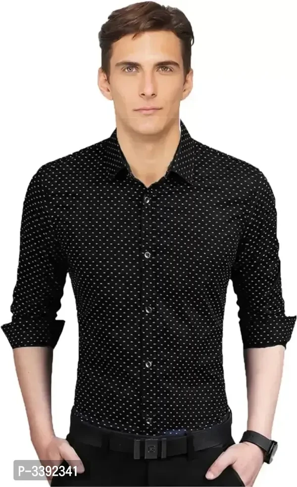 Black Printed Cotton Slim Fit Casual Shirt  - L