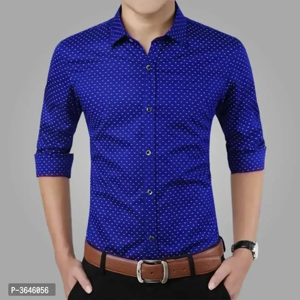 Blue Printed Cotton Slim Fit Men's Casual Shirt - XL