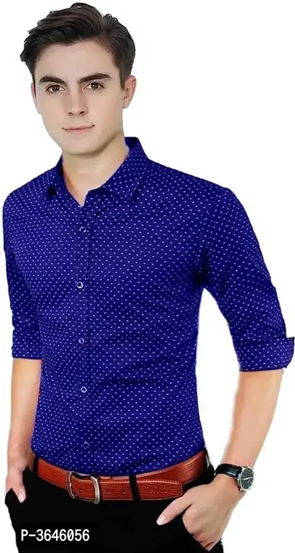 Blue Printed Cotton Slim Fit Men's Casual Shirt - XL