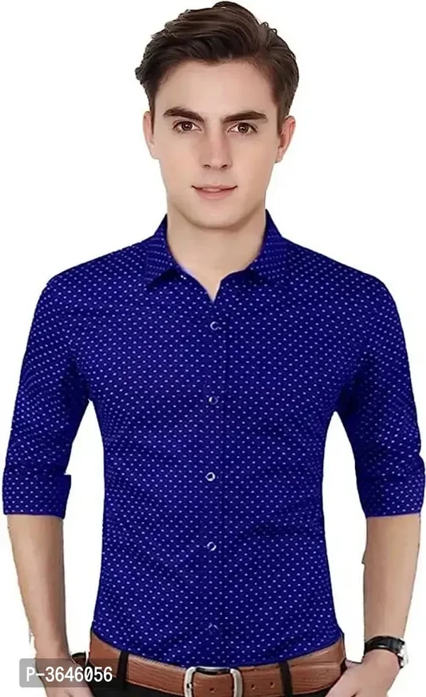 Blue Printed Cotton Slim Fit Men's Casual Shirt - XL