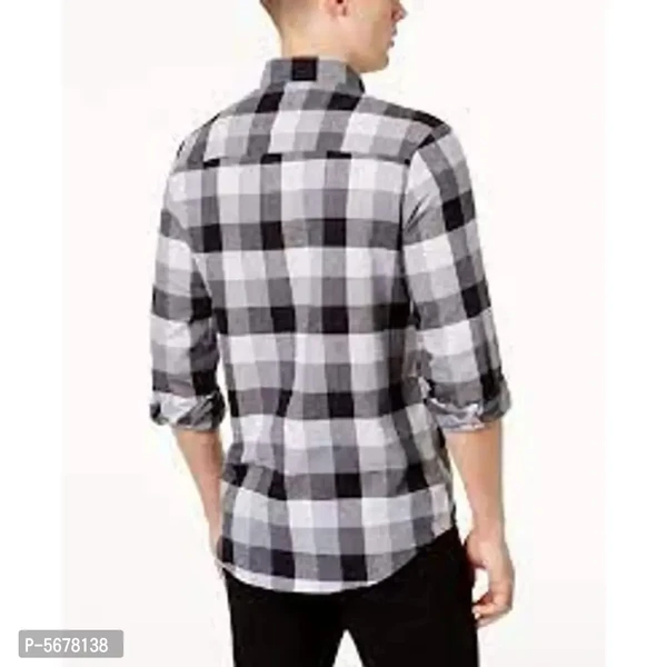 Stylish Cotton Black Checked Long Sleeves Regular Fit Casual Shirt - L