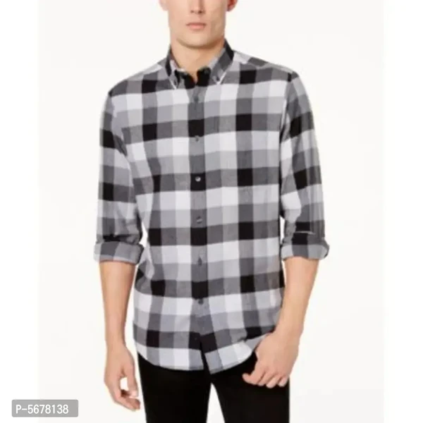 Stylish Cotton Black Checked Long Sleeves Regular Fit Casual Shirt - XXL