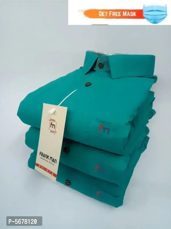 Stylish Cotton Rama Green Solid Long Sleeves Regular Fit Casual Shirt  - M