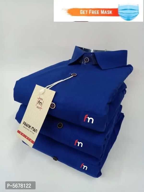 Stylish Cotton Royal Blue Solid Long Sleeves Regular Fit Casual Shirt  - M