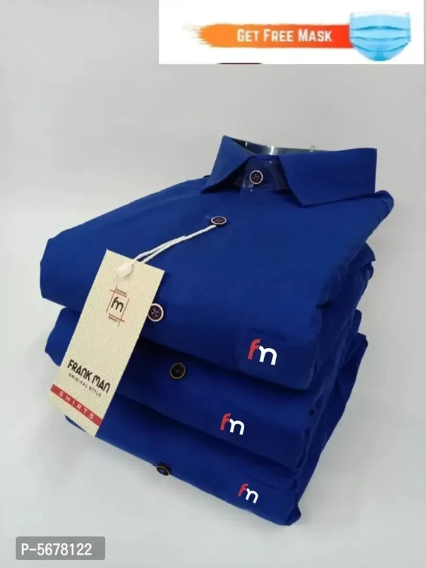 Stylish Cotton Royal Blue Solid Long Sleeves Regular Fit Casual Shirt  - XL